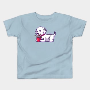 Cute Dalmatian Dog Eating Pop Corn Cartoon Kids T-Shirt